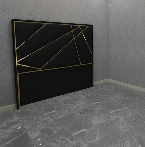 Helix Black Velvet Headboard with Gold Detailing