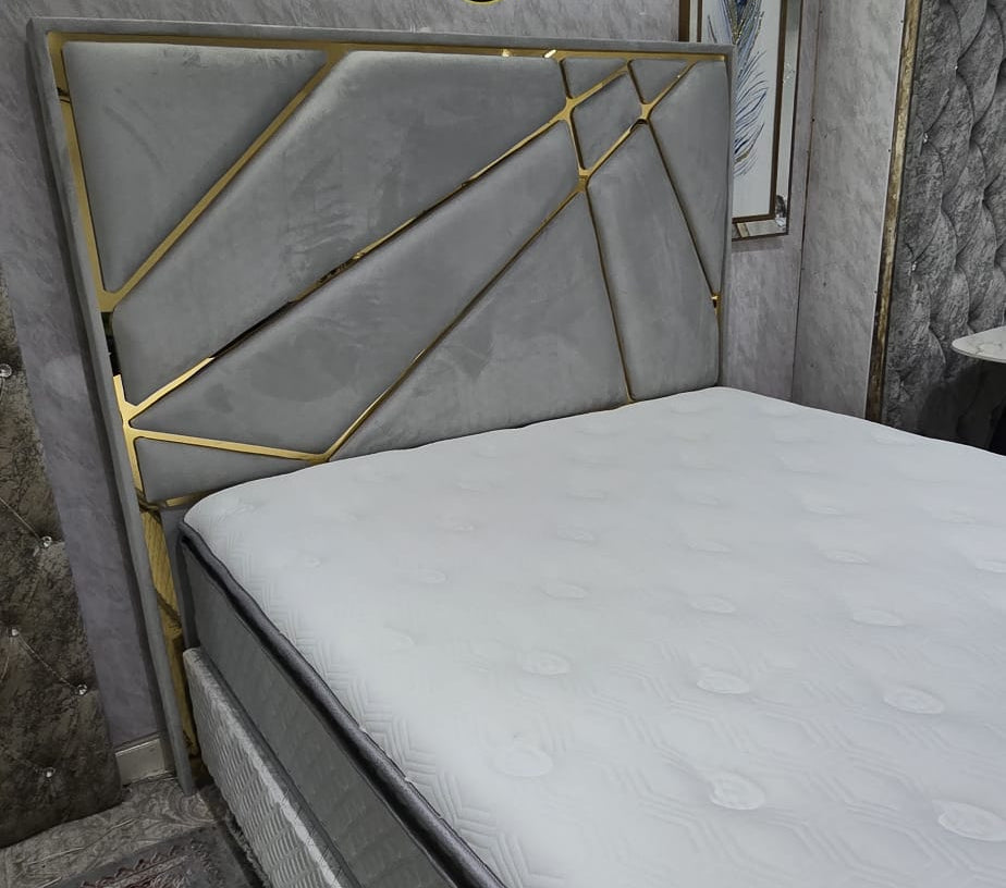Helix Silver Velvet Headboard with Gold Detailing – 4ft6 Double