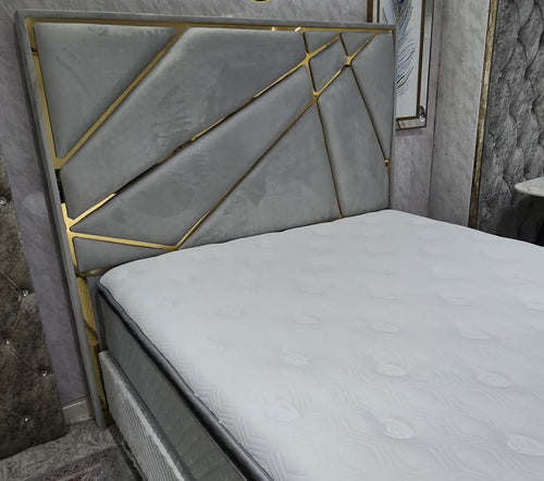 Helix Silver Velvet Headboard with Gold Detailing – 4ft6 Double