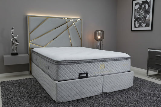 Helix Bedframe 4ft6 Double Silver Velvet Gold Detailing - Headboard / Base