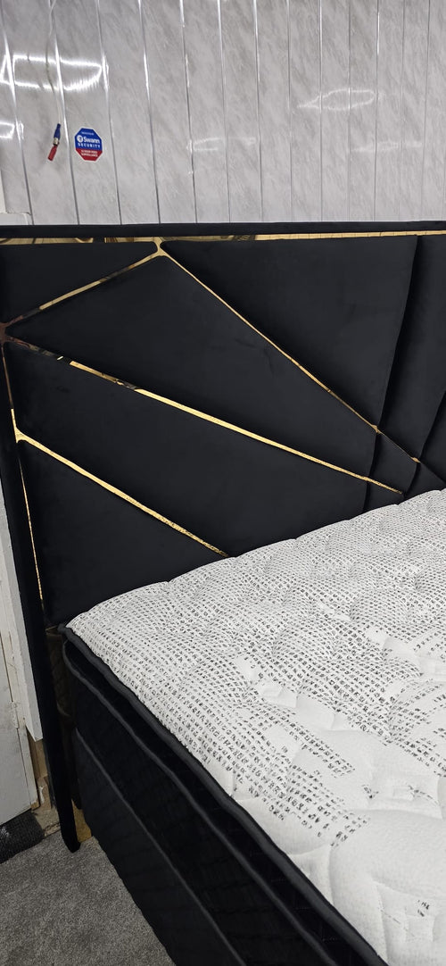 Helix Black Velvet Headboard with Gold Detailing