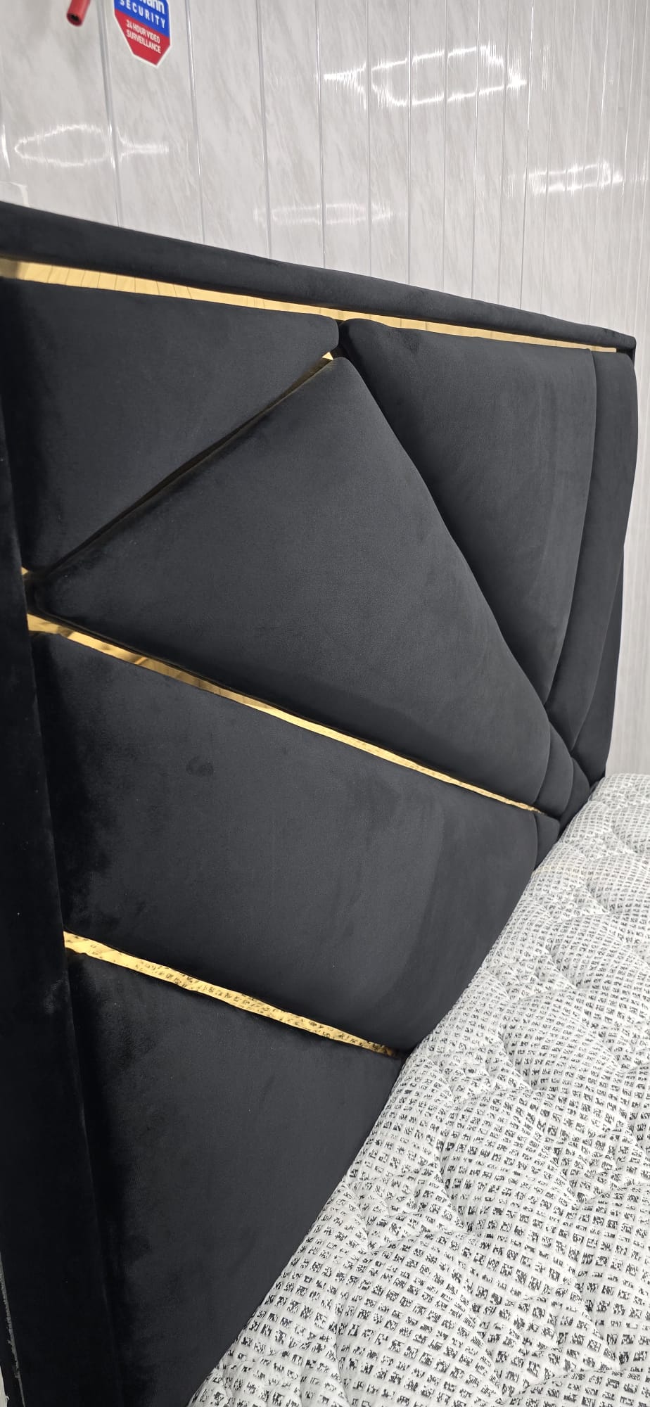 Helix Black Velvet Headboard with Gold Detailing