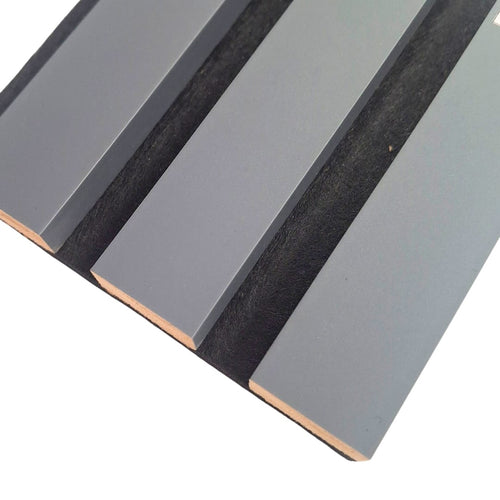Coloured Acoustic STANDARD SLAT Wall Panels - 3 sided - 240cm x 32cm (2 pack) Grey