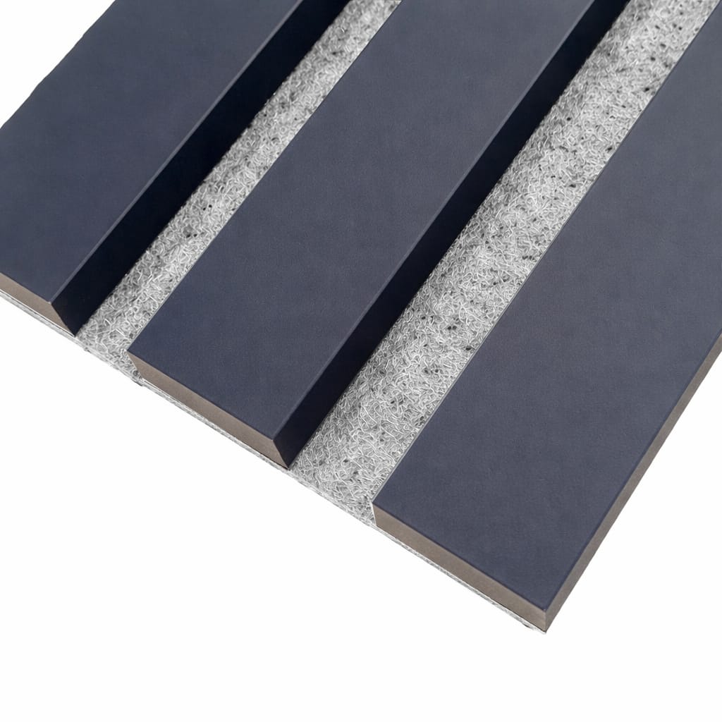 Coloured Acoustic STANDARD SLAT Wall Panels - 3 sided - 240cm x 32cm (2 pack) Blue on Grey Felt