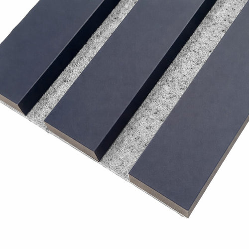 Coloured Acoustic STANDARD SLAT Wall Panels - 3 sided - 240cm x 32cm (2 pack) Blue on Grey Felt