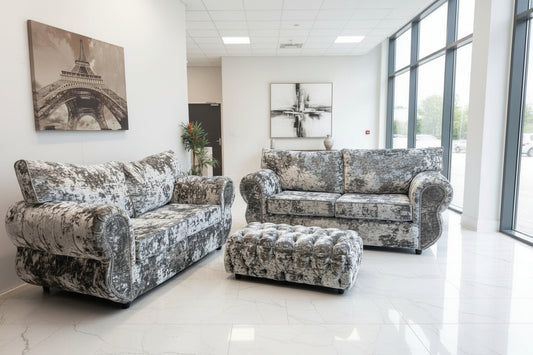 Rino 3+2 Sofa Set with Footstool – Mercury Lustro Velvet | Now £999 (Was £1600)