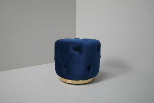 Velvet Pouf with Gold Base – Navy & Beige Options, Stylish Accent Piece Livara Interiors