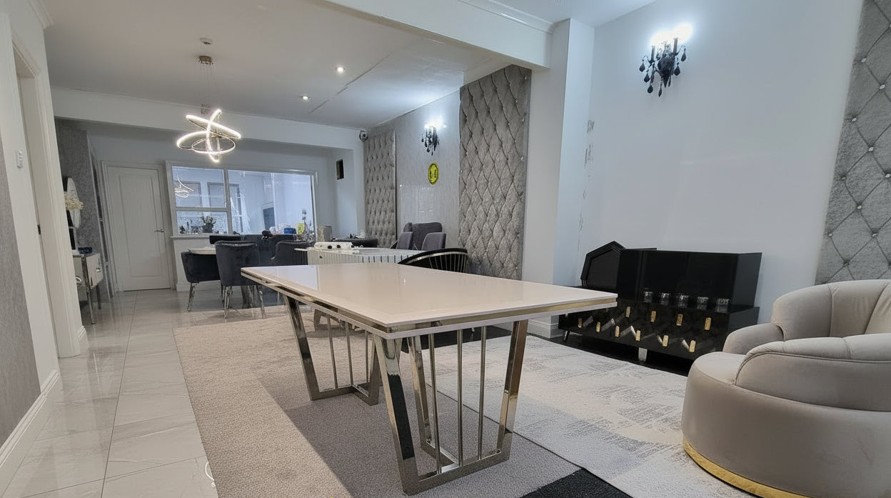 Nova Dining Table – White & Gold Modern Statement Table - NOW ON SALE! CELEBRITY INTERIORS