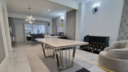 Nova Dining Table – White & Gold Modern Statement Table - NOW ON SALE! CELEBRITY INTERIORS