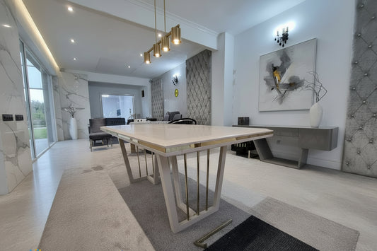 Nova Dining Table – White & Gold Modern Statement Table - NOW ON SALE! CELEBRITY INTERIORS