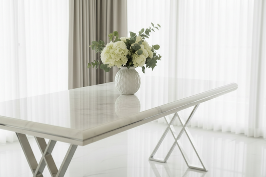 Luna Dining Table In White With Chrome Legs Livara Interiors