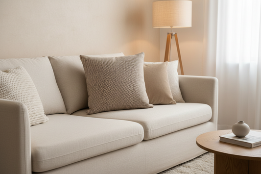 Karze Plain Cushion Beige & Gold Livara Interiors