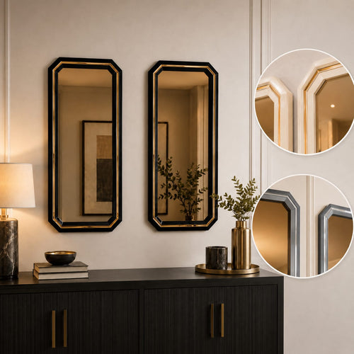 Lotus Mirrors Pair (2 x Mirrors) Black Grey Cream Livara Interiors
