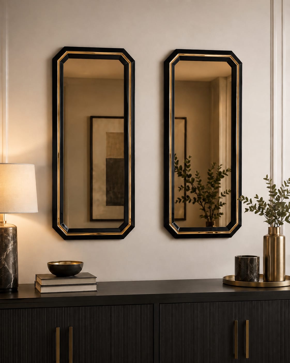 Lotus Mirrors Pair (2 x Mirrors) Black Grey Cream Livara Interiors