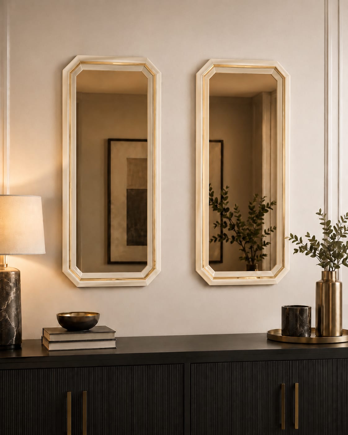 Lotus Mirrors Pair (2 x Mirrors) Black Grey Cream Livara Interiors
