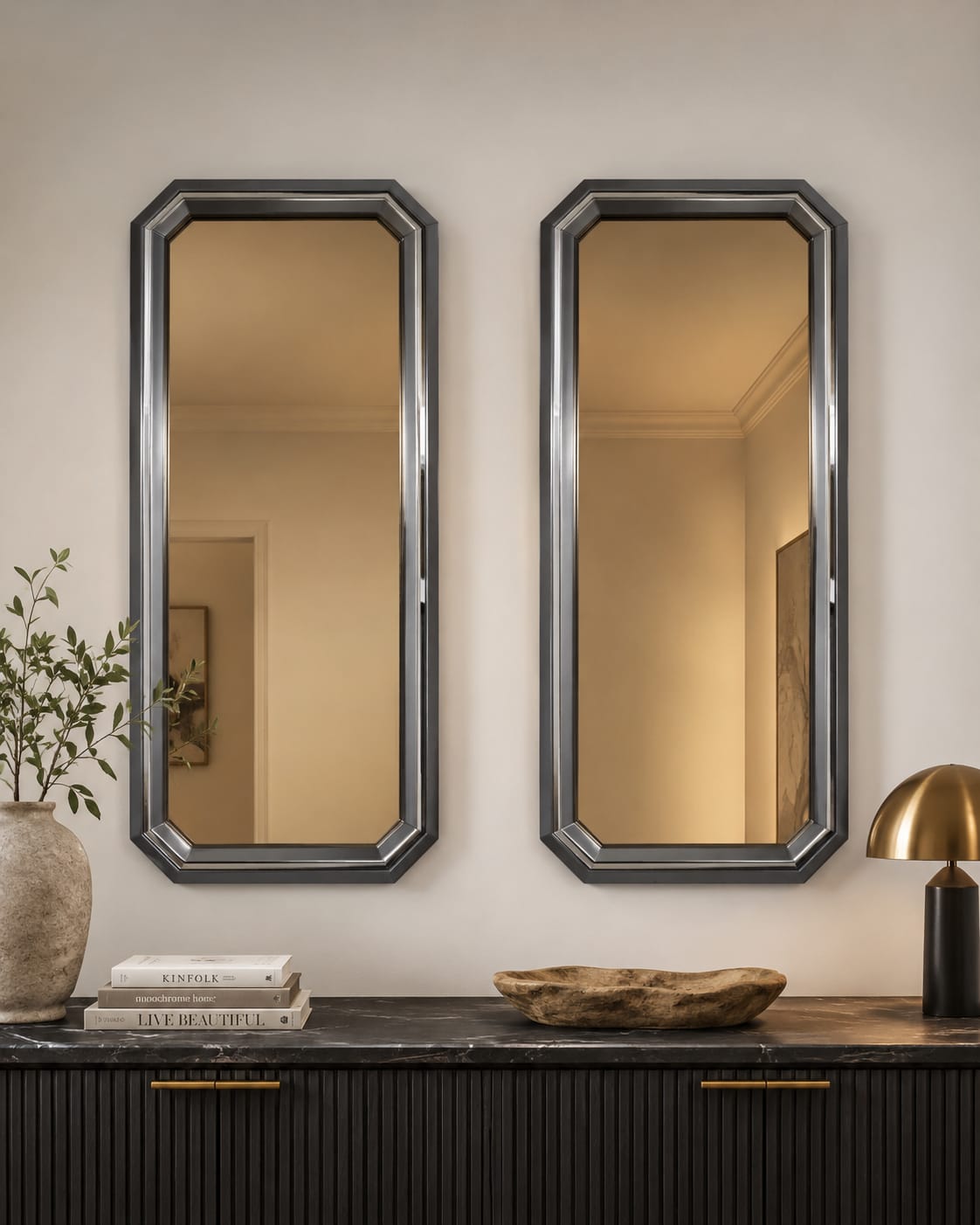 Lotus Mirrors Pair (2 x Mirrors) Black Grey Cream Livara Interiors