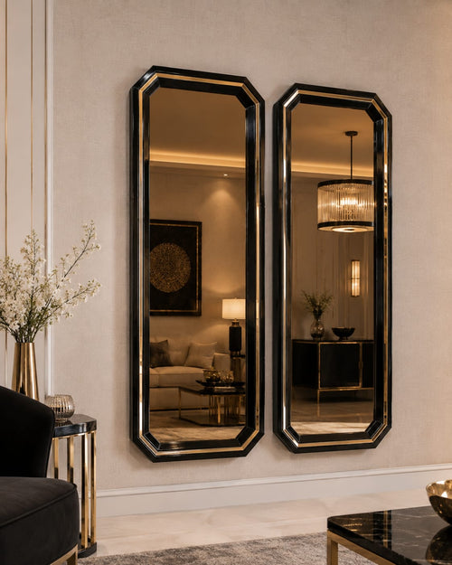 Lotus Mirrors Pair (2 x Mirrors) Black Grey Cream Livara Interiors