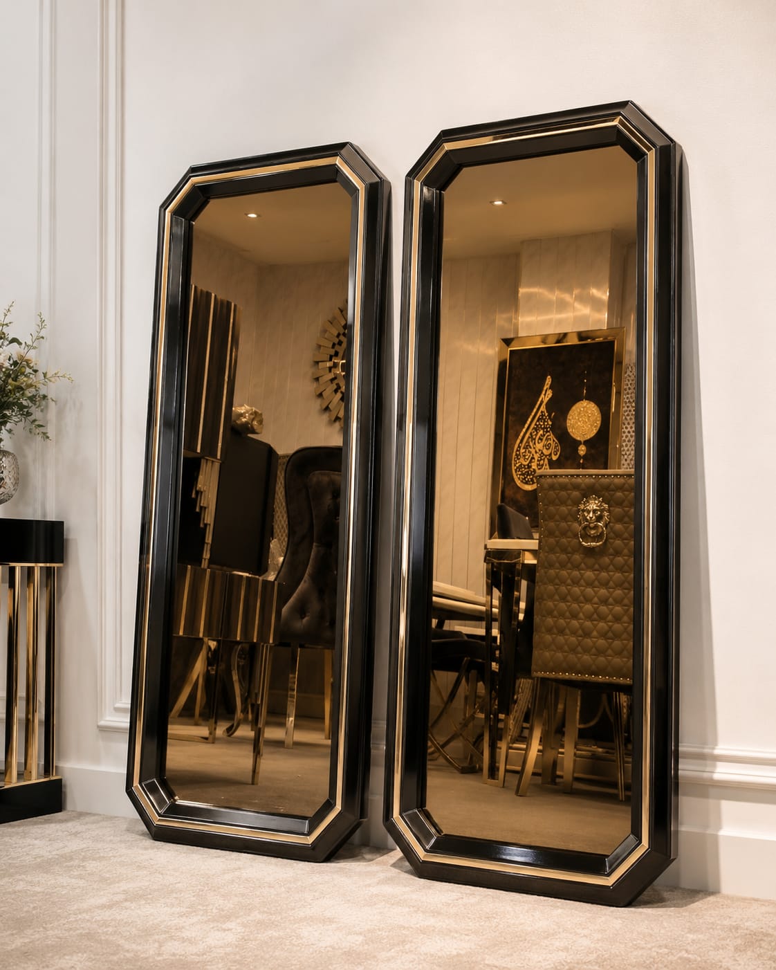 Lotus Mirrors Pair (2 x Mirrors) Black Grey Cream Livara Interiors