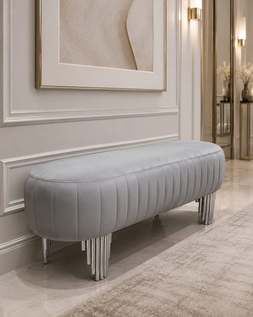 Mila Bench Grey Velvet & Chrome Legs furnish 365