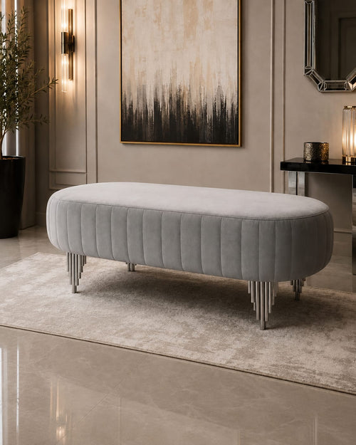 Mila Bench Grey Velvet & Chrome Legs furnish 365