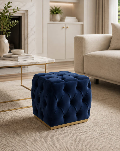 Square Chesterfield Luxury Velvet Stools F I INTERIORS