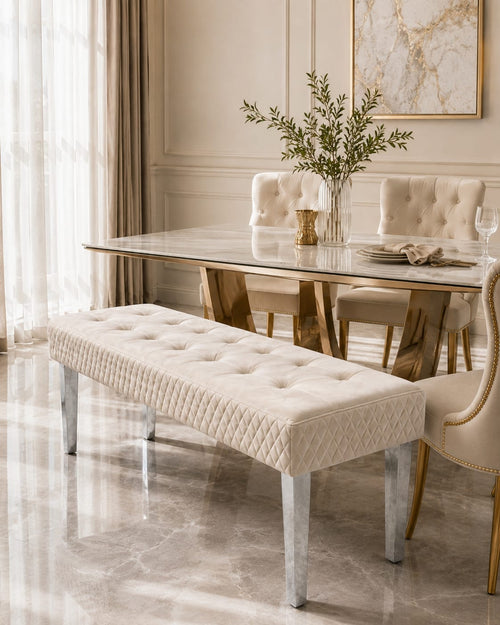 Majestic Dining/Bedroom Bench Champagne & Chrome Livara Interiors