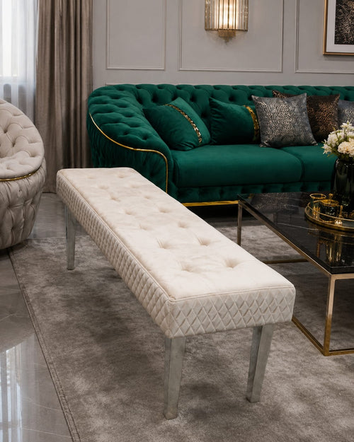 Majestic Dining/Bedroom Bench Champagne & Chrome Livara Interiors