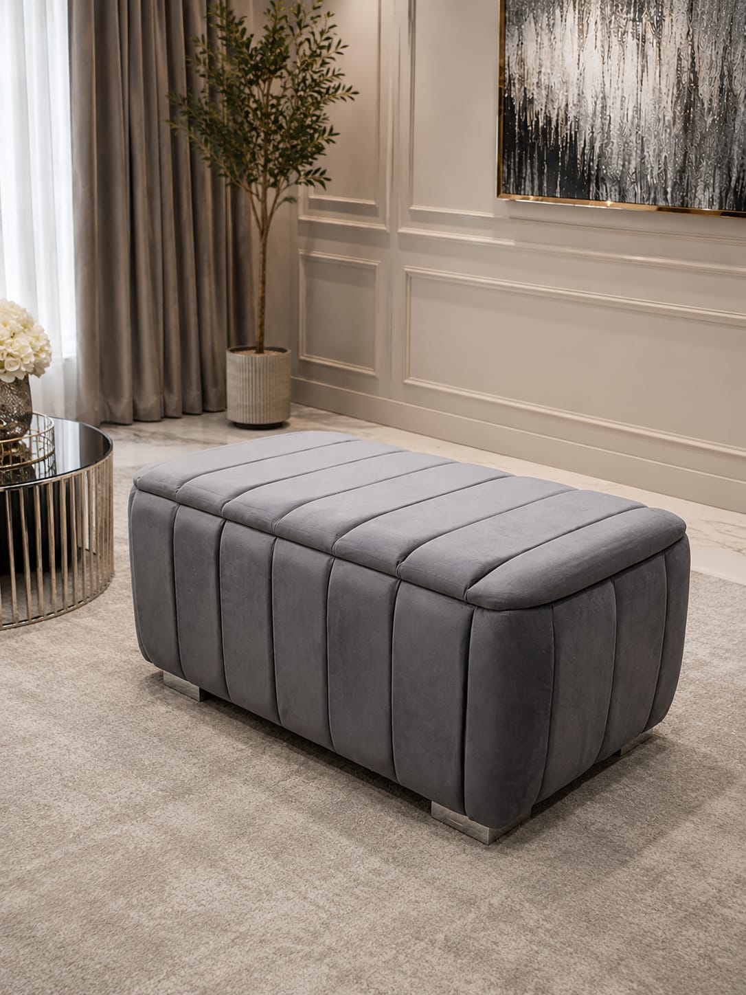 Genova Grey Footstool Large Livara Interiors