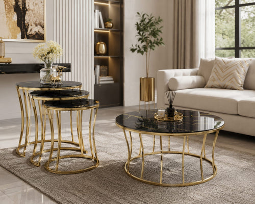 Zeen Coffee Table & Nest of 3 Table Set Black & Gold Bysol