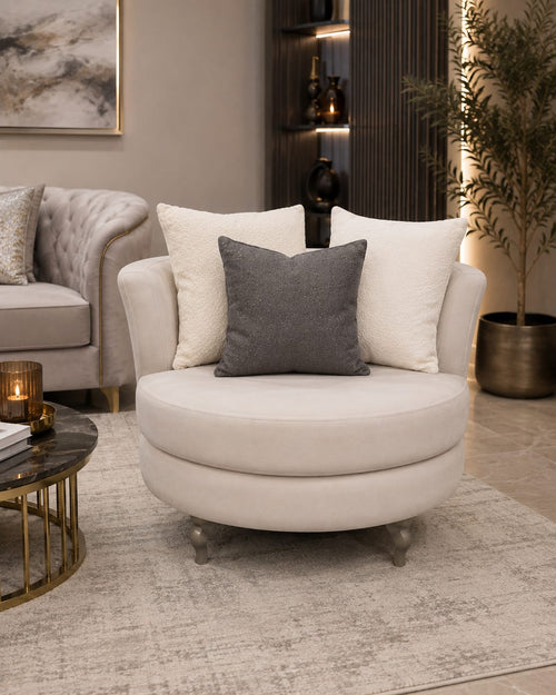 Elma Sofa Chair Cream Velvet With Queen Ann Taupe Wooden Legs Livara Interiors