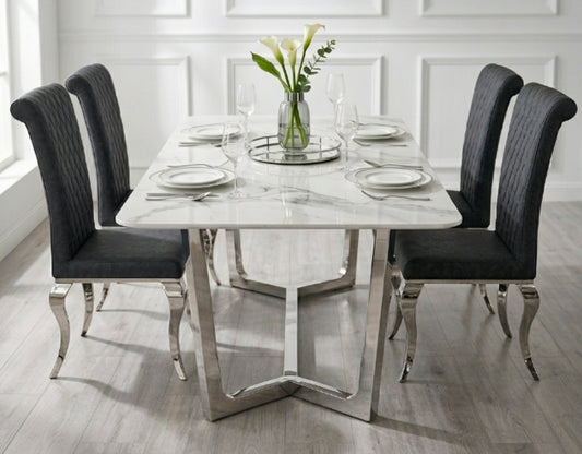Lucien 1.6 Chrome Dining Table with Polar White Sintered Stone Top Furnish