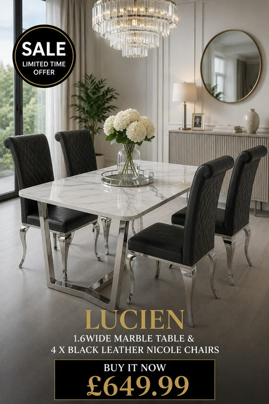 Lucien 1.6 Chrome Dining Table with Polar White Sintered Stone Top Furnish