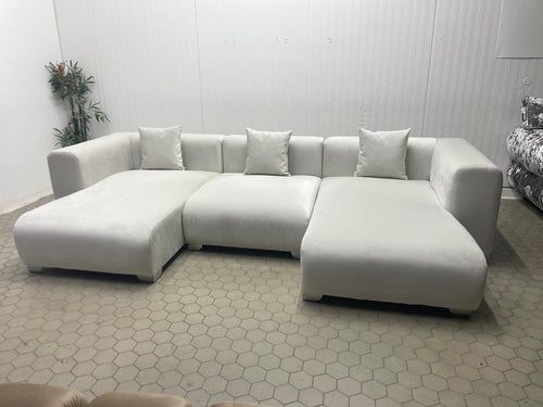 Madrid Sofa U Shape Cream Velvet Livara Interiors