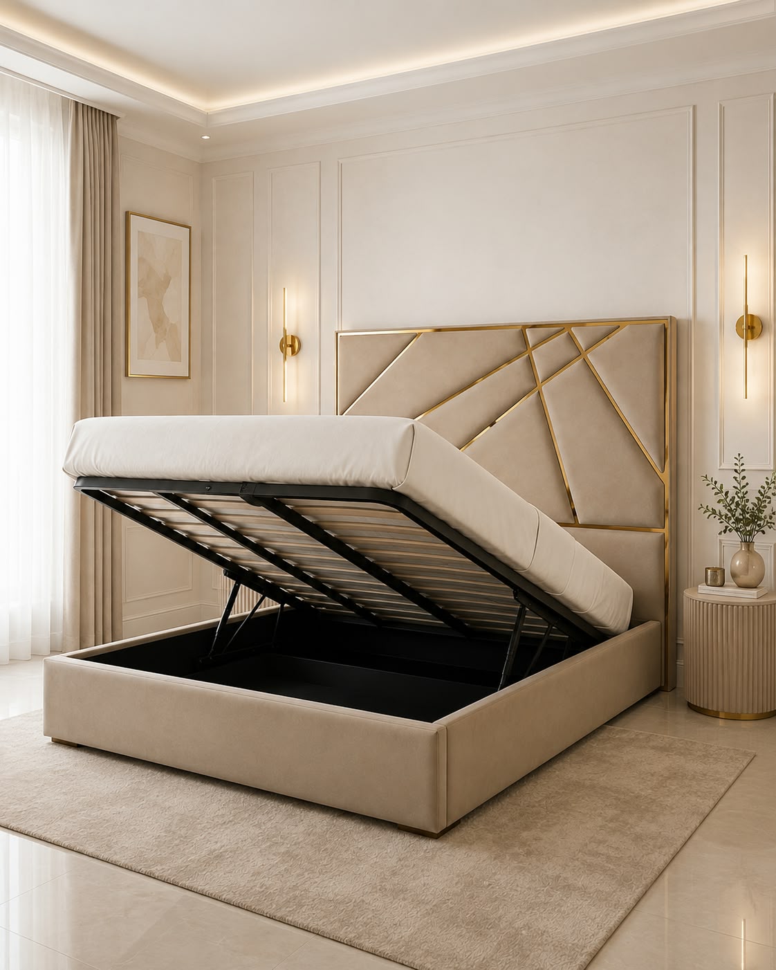 Helix Storage Premium Velvet Bed Space Saver Bed Livara Interiors