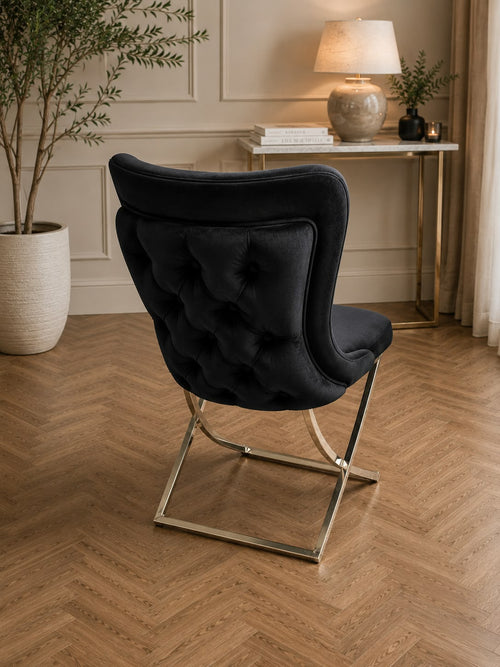 Roma Dining Chair x 2 Black Velvet & brass gold legs Livara Interiors