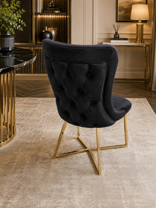 Roma Dining Chair x 1 Black Velvet & Gold Leg Livara Interiors