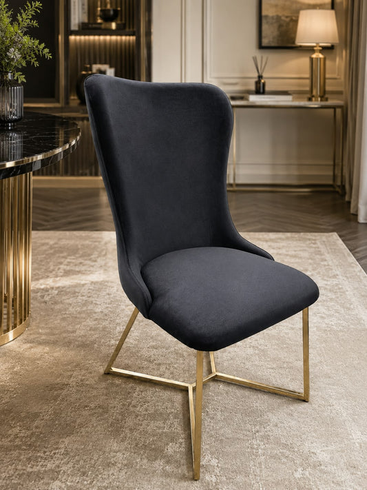 Roma Dining Chair x 1 Black Velvet & Gold Leg Livara Interiors