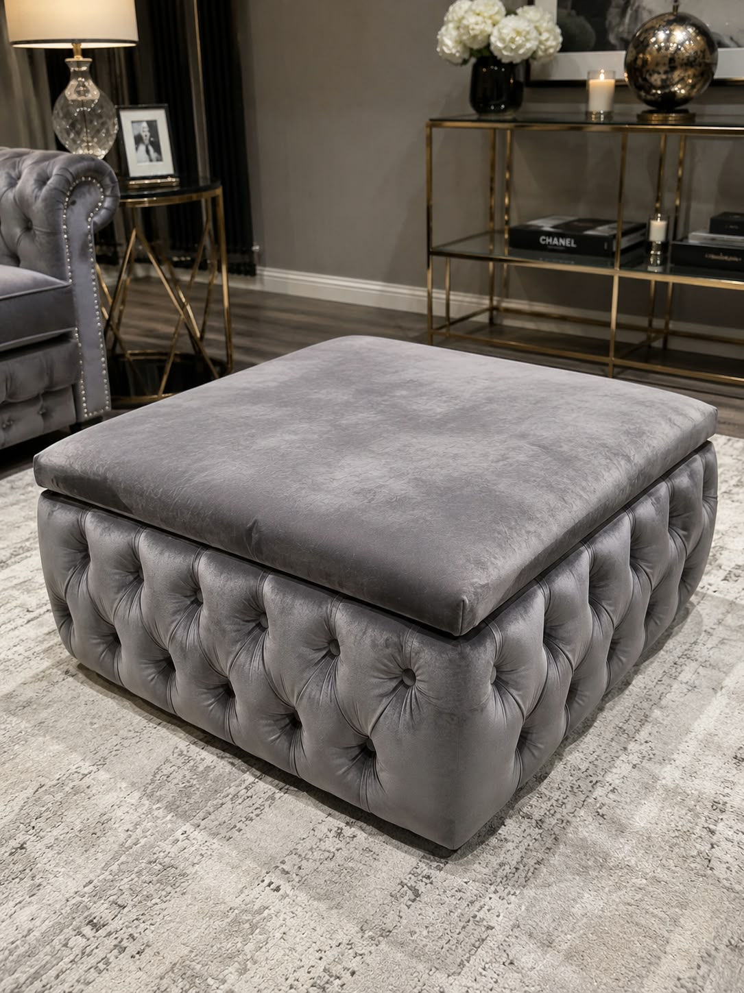Richmond Square Tufted & Pleated Footstool/Pouffe Livara Interiors