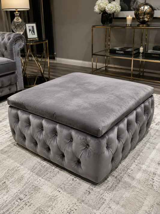 Richmond Square Tufted & Pleated Footstool/Pouffe Livara Interiors