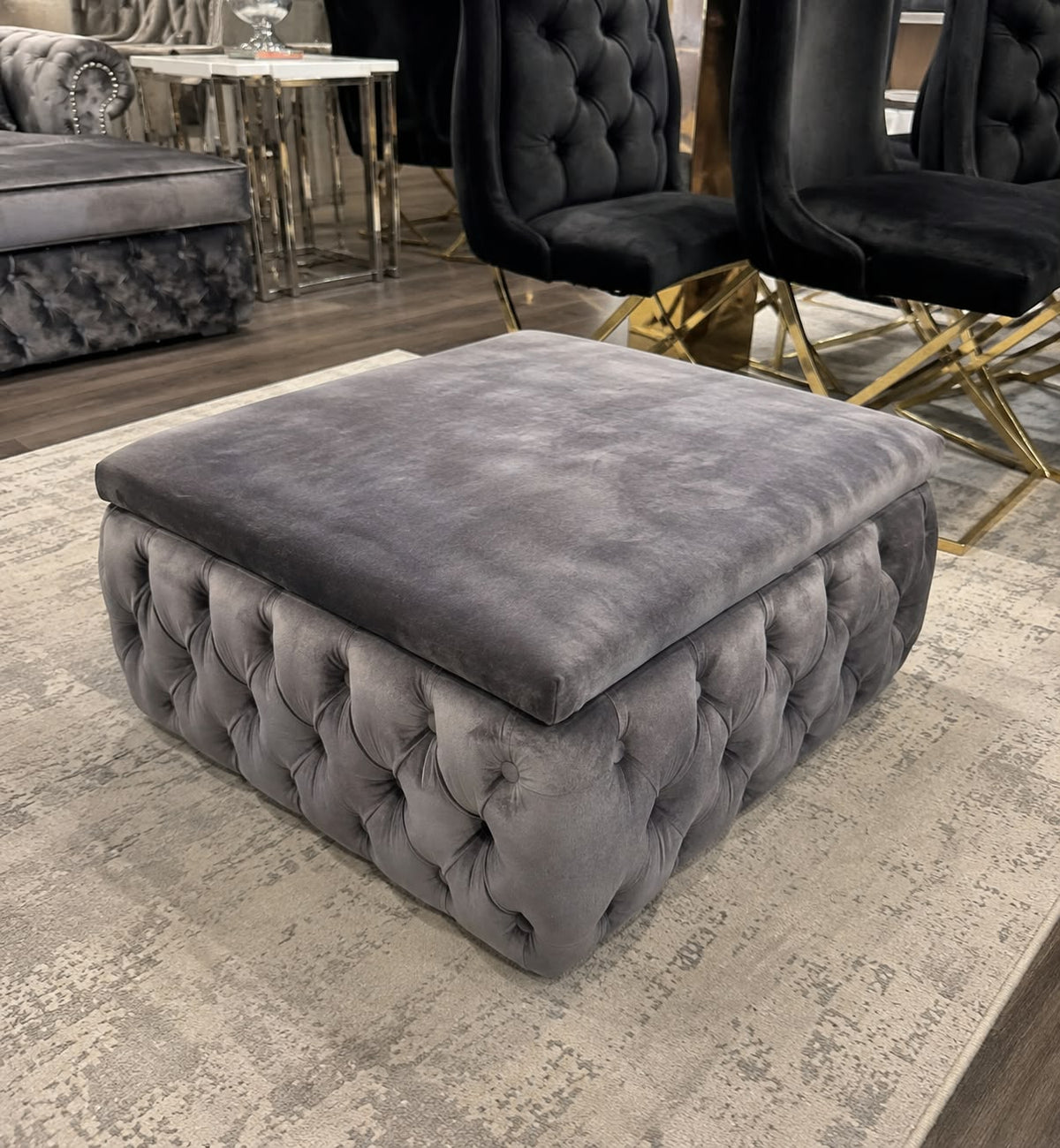 Richmond Square Tufted & Pleated Footstool/Pouffe Livara Interiors