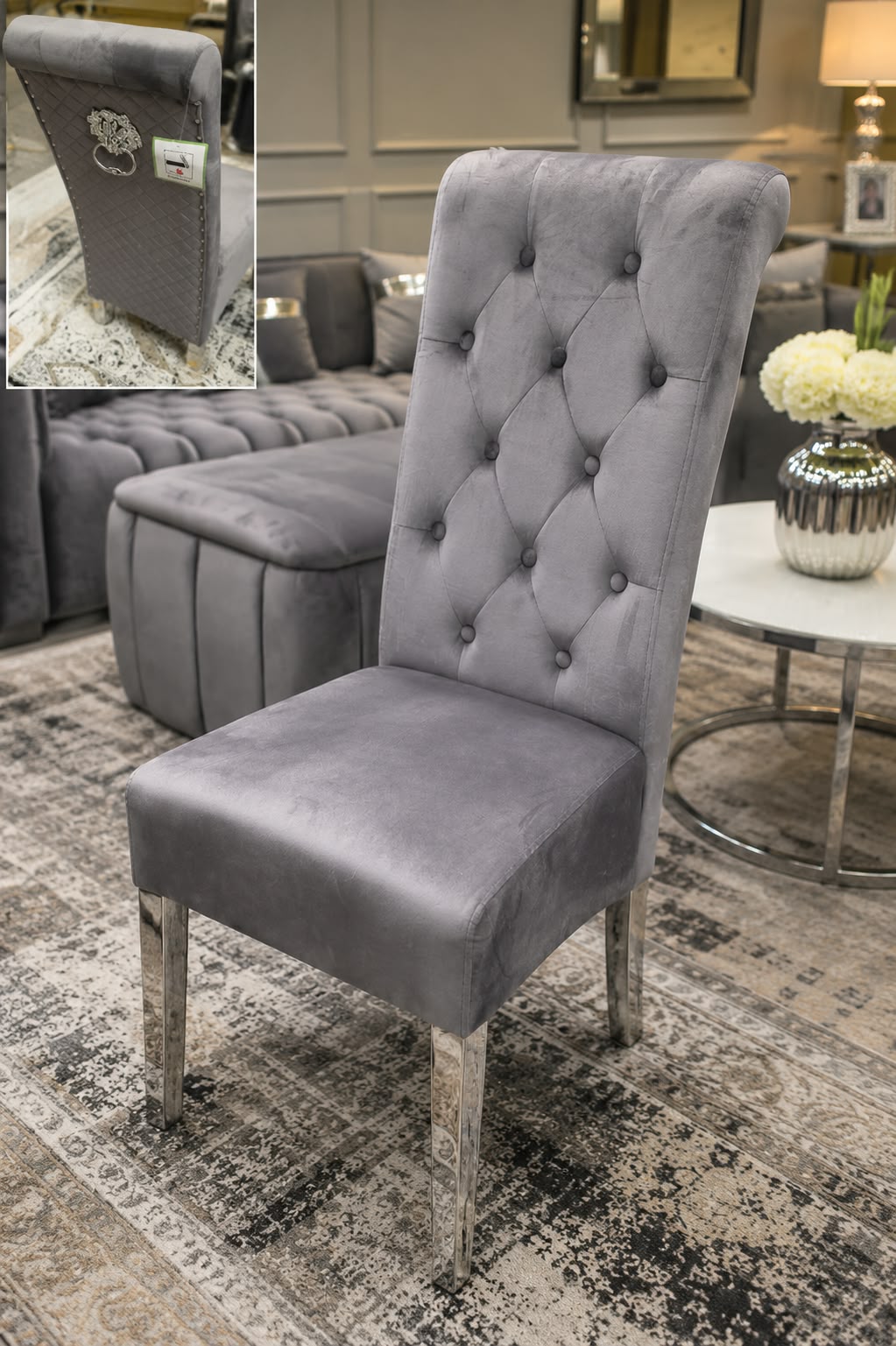 Emma Dining Chair Grey Velvet x 1 Livara Interiors