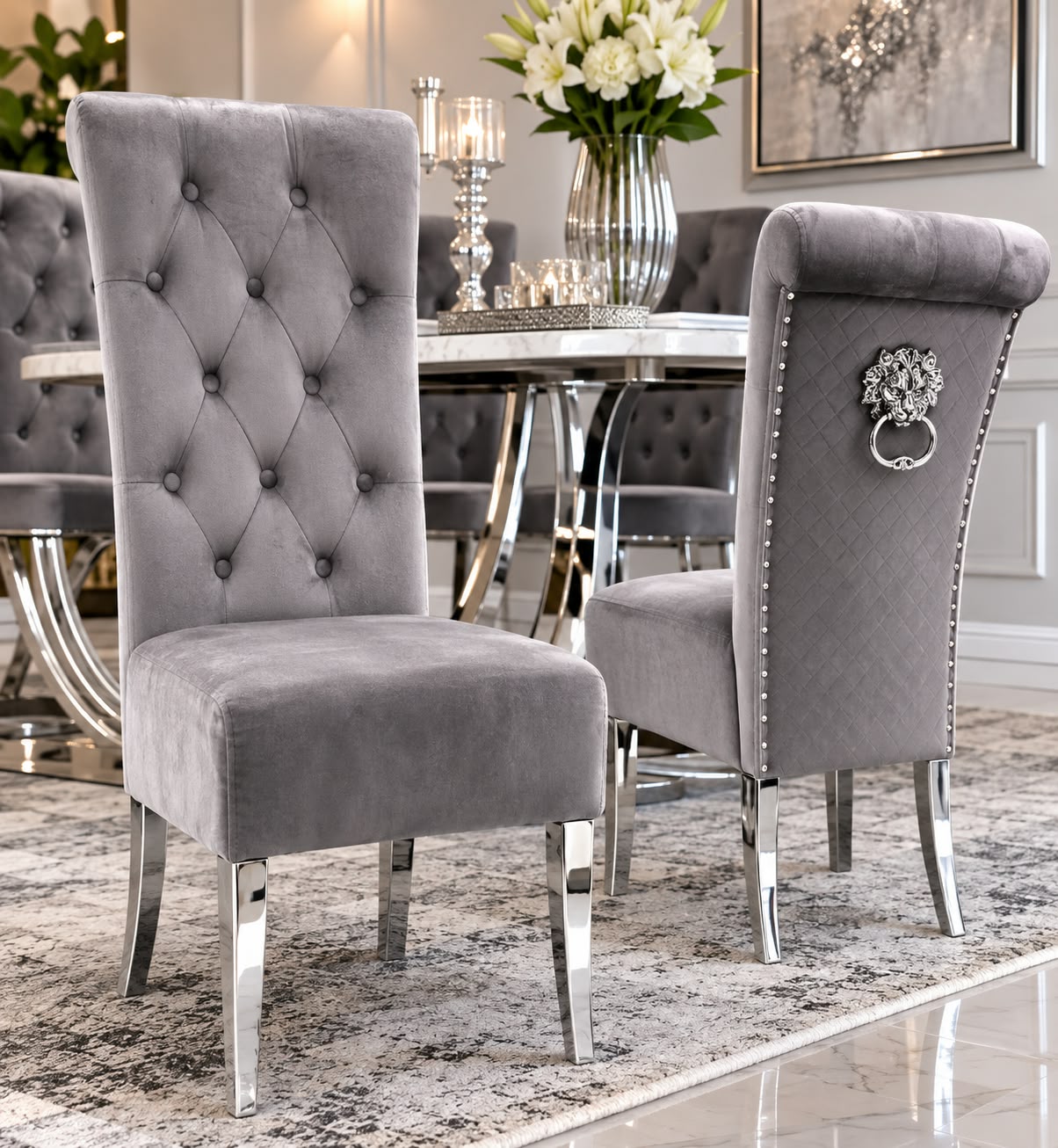 Emma Dining Chair Grey Velvet x 1 Livara Interiors