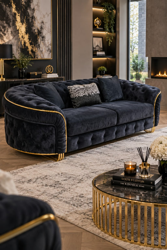 Khalifah Sofa 3 Seater Black & Gold
