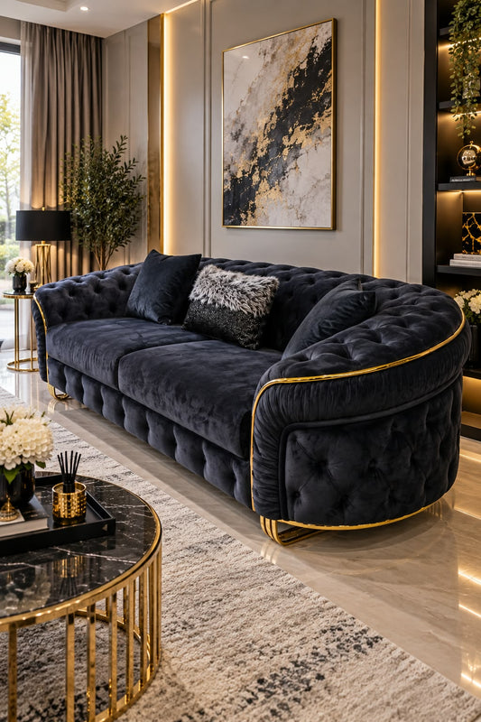 Khalifah Sofa 3 Seater Black & Gold
