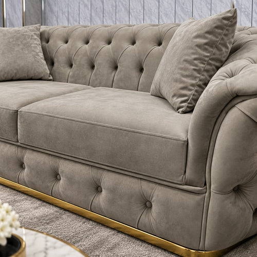 Khalifa 2 Seater Sofa – Beige Velvet & Gold Livara Interiors