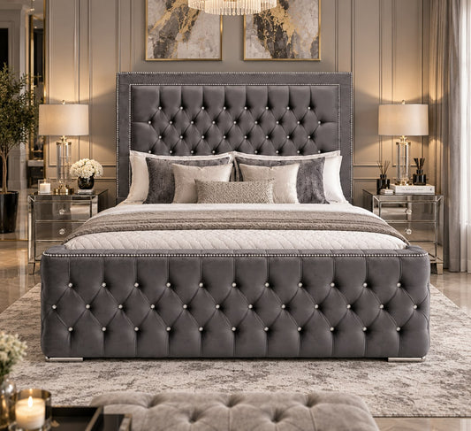 Arianna Double Grey Velvet Wingback Bedframe FIL