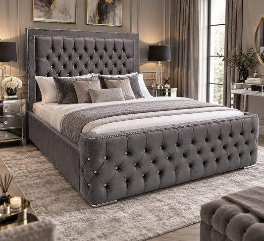Arianna Double Grey Velvet Wingback Bedframe FIL