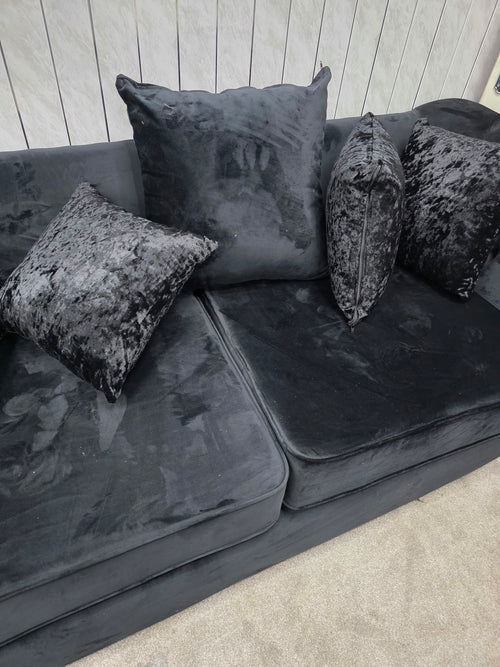 Onyx Black Velvet 3 &amp; 2 Seater Curved Sofa Set – Silver Studded Shop Display Clearance Livara Interiors