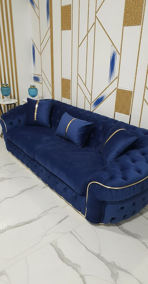 Ambassador Sofa Set – Navy Velvet with Gold Detailing | Modern Luxury Sofa