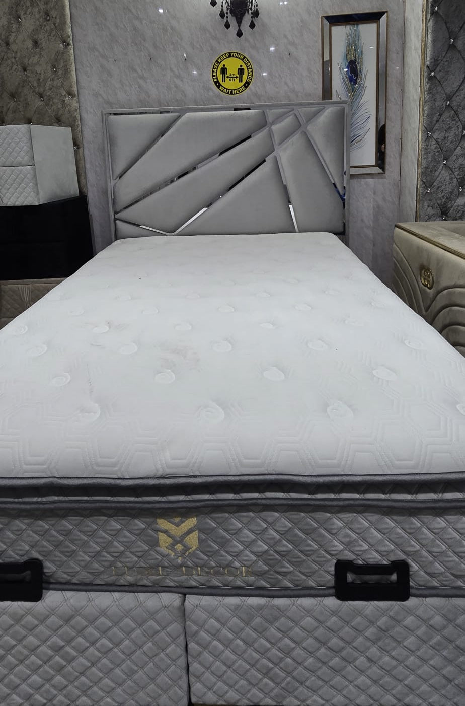 Helix Bedframe 5ft Kingsize Silver Velvet - Headboard & Base